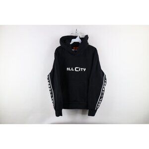 Just Don All City Mens Small Faded Spell Out Taped Logo Heavyweight Hoodie Black